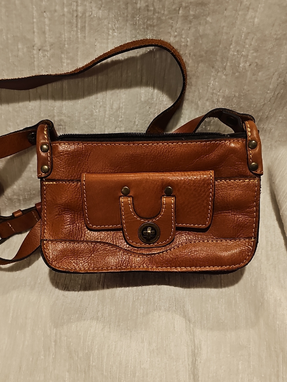 Patricia Nash Cognac Brown Leather Crossbody with Front Pocket
